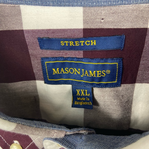 Mason James Men's Long Sleeve Stretch Button Down Shirt Size XXL Maroon/White - Picture 5 of 13